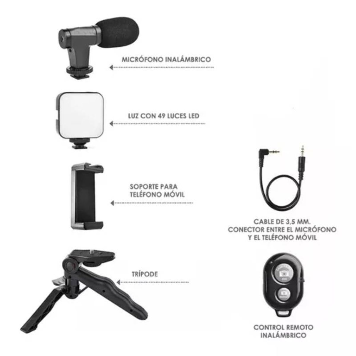 GENERICO - Kit De Grabacionaro Luz Y Microfono Youtube  Estabilizado