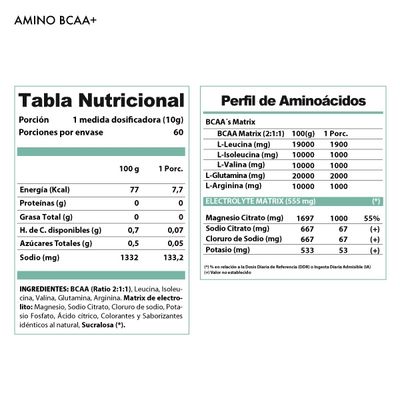 Imagen 2 del producto Amino BCAA Sabor Uva 600 grs. 60 servicios.