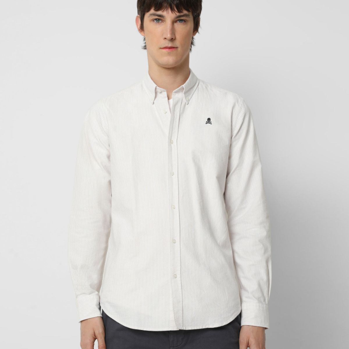 SCALPERS - Camisa Oxford Rayas Beige Stripes