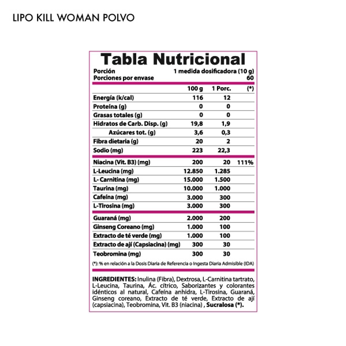 WINKLER NUTRITION - Termogénico Polvo Lipo Kill Mujer 600 grs.- Piña - Winkler N..