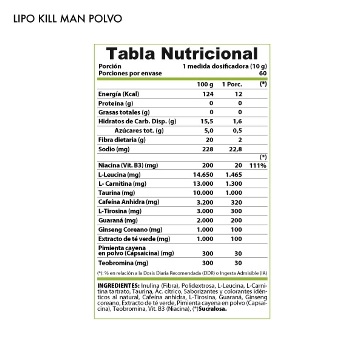 WINKLER NUTRITION - Termogénico Polvo Lipo Kill Man 600 grs.- Limón - Winkler N..