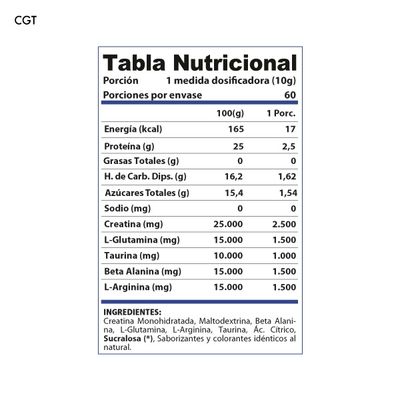Imagen 2 del producto Pre-entreno CGT - Creatina - Gluta - Taurina - Berries 600 gr