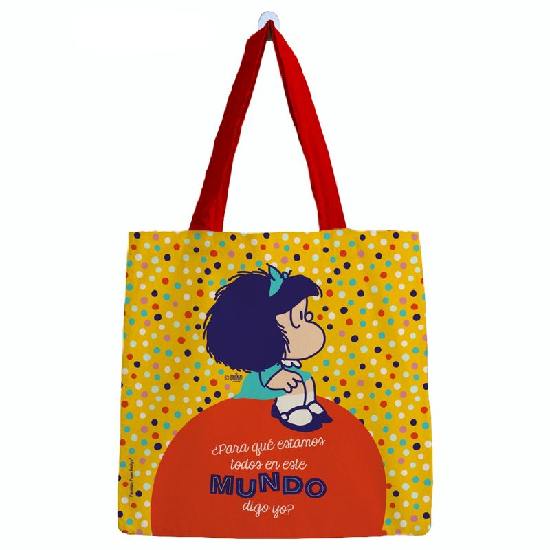 GENERICO - Bolsa de Algodón Pequeña Mafalda sobre el Mundo