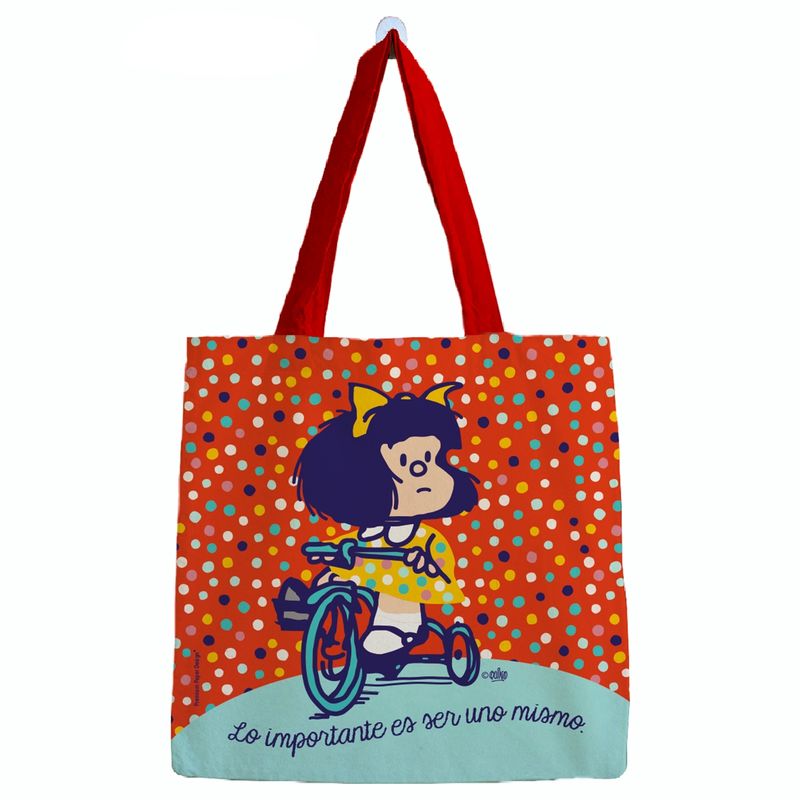 GENERICO - Bolsa de Algodón Pequeña Mafalda andando en Triciclo