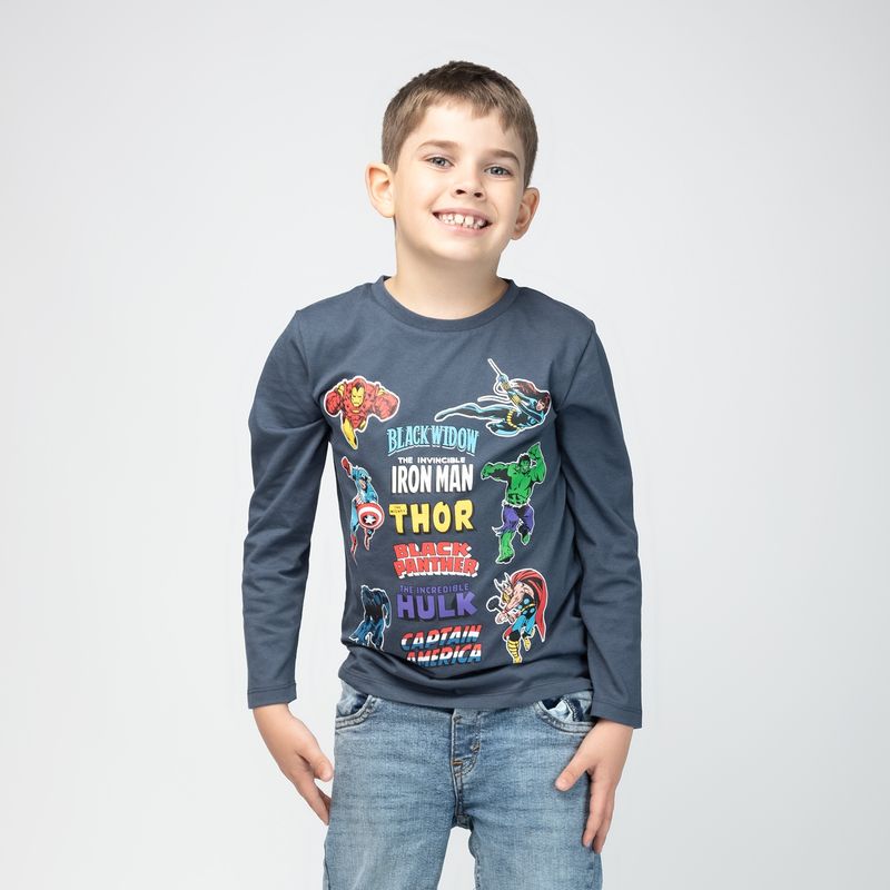 MARVEL - Polera Manga Larga Niño Marvel Personajes Azul Marvel
