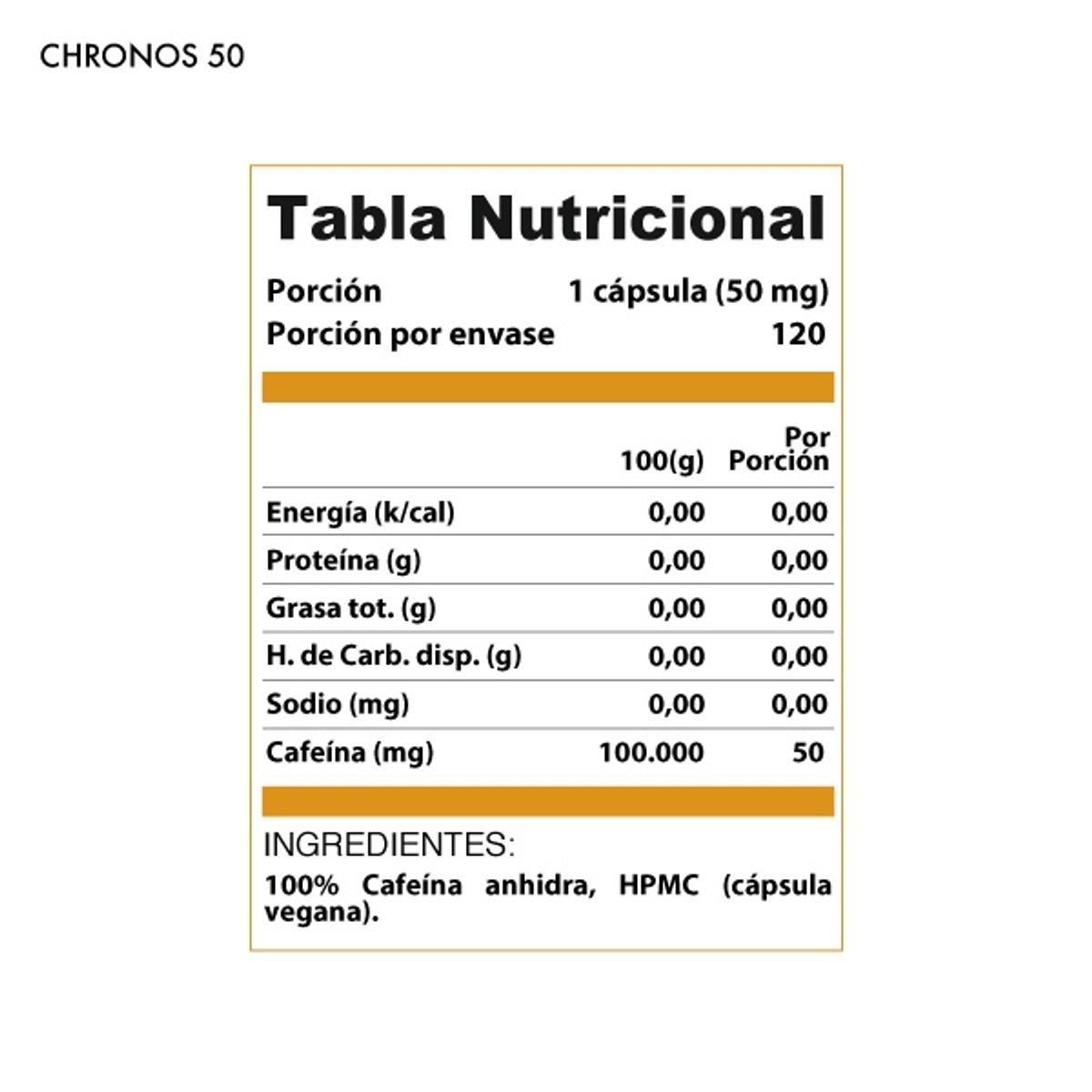 WINKLER NUTRITION - Cafeina anhidra Chronos 5.0 50 mg 120 cápsulas - Winkler Nutrition