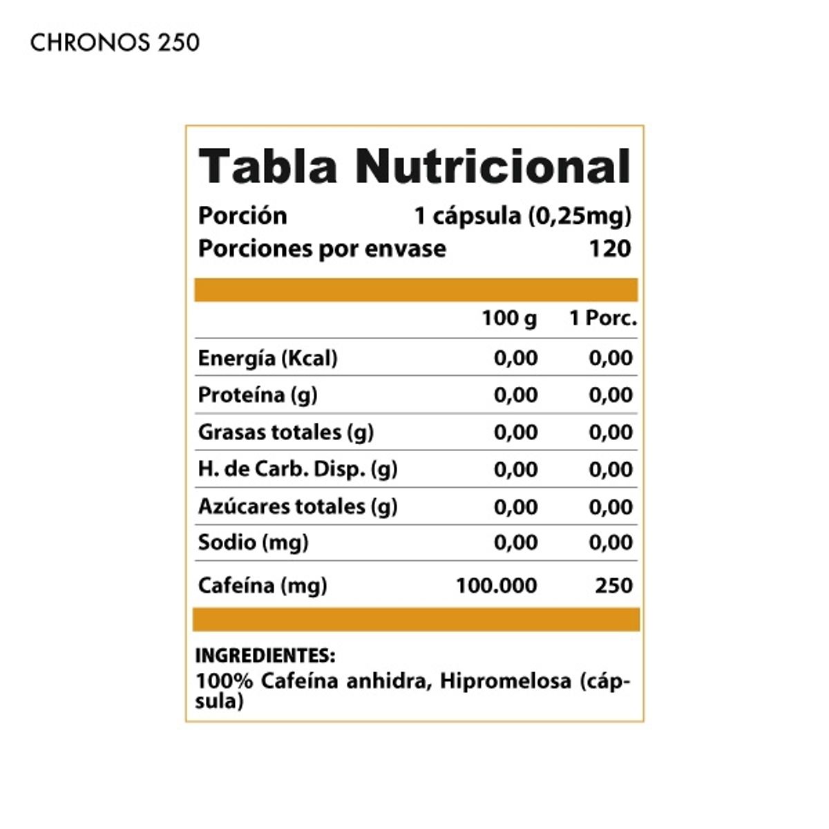 WINKLER NUTRITION - Cafeina anhidra Chronos  250 mg 120 cápsulas - Winkler Nutrition