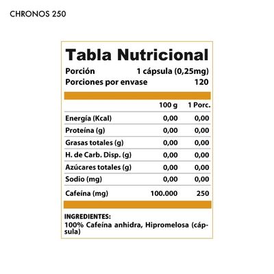 Imagen 2 del producto Cafeina anhidra Chronos 250 mg 120 cápsulas -