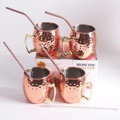 GENERICO - Set 4 mug Moscow mule cobre con bombillas