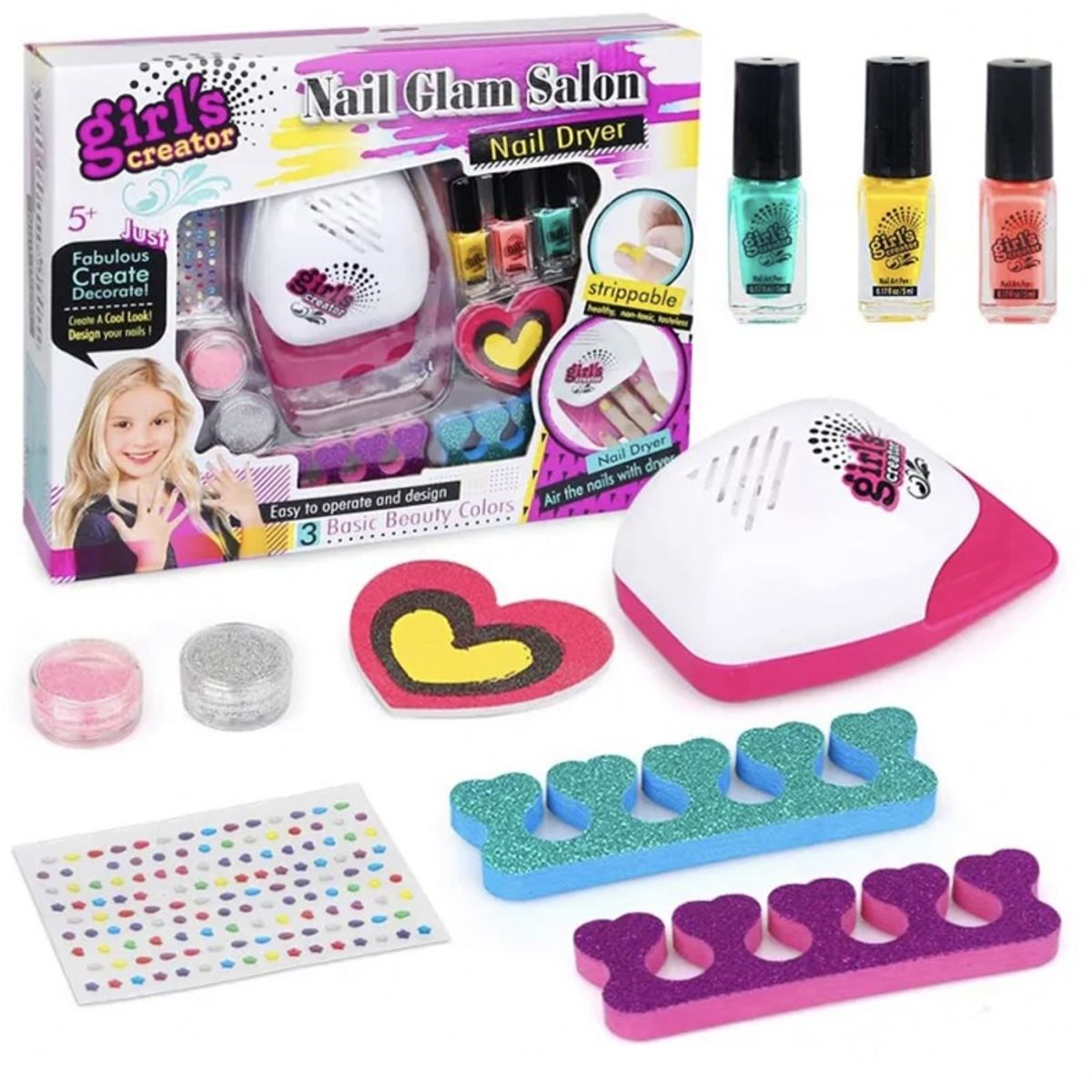GENERICO - Kit de Manicura Niña con Esmaltes Brillos y Máquina Secado