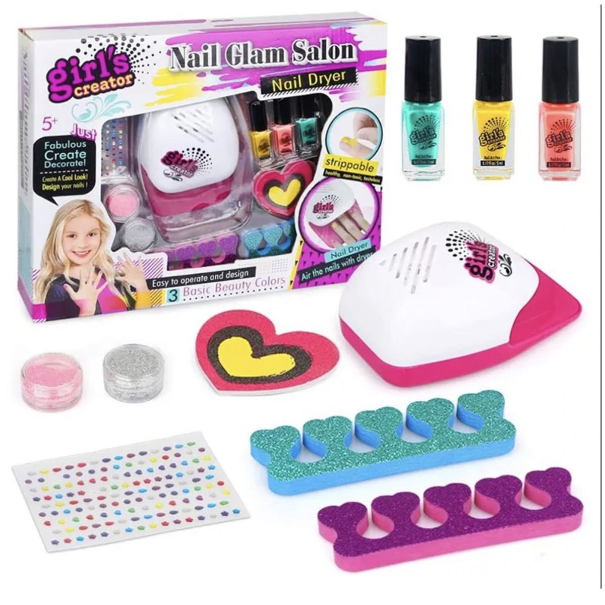 GENERICO - Kit de Manicura Niña con Esmaltes Brillos y Máquina Secado