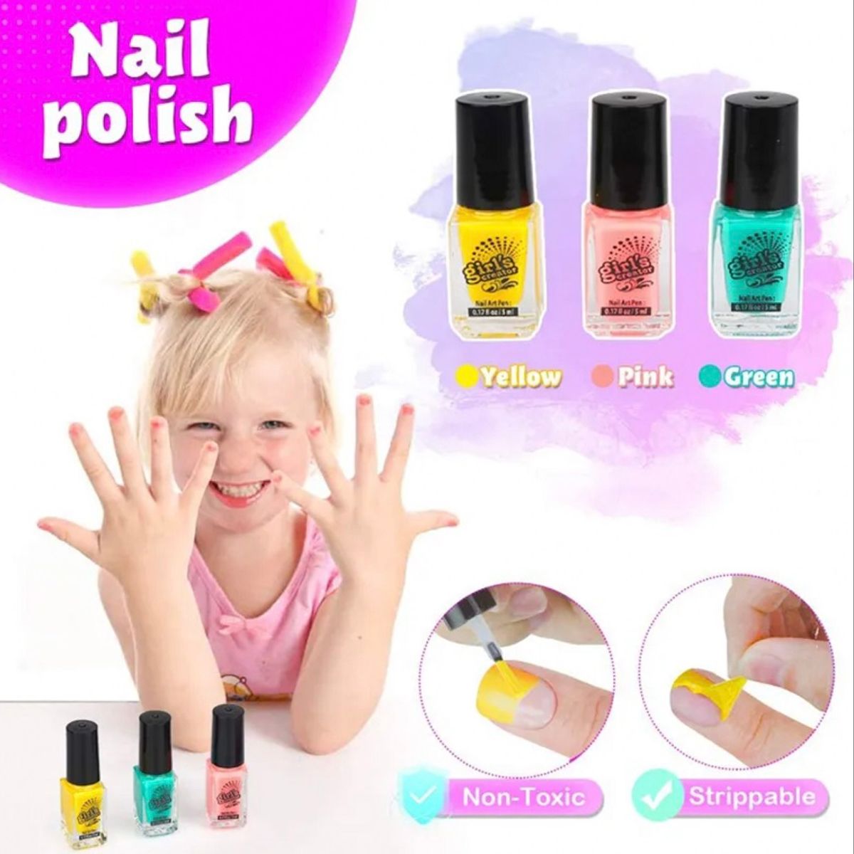 GENERICO - Kit de Manicura Niña con Esmaltes Brillos y Máquina Secado