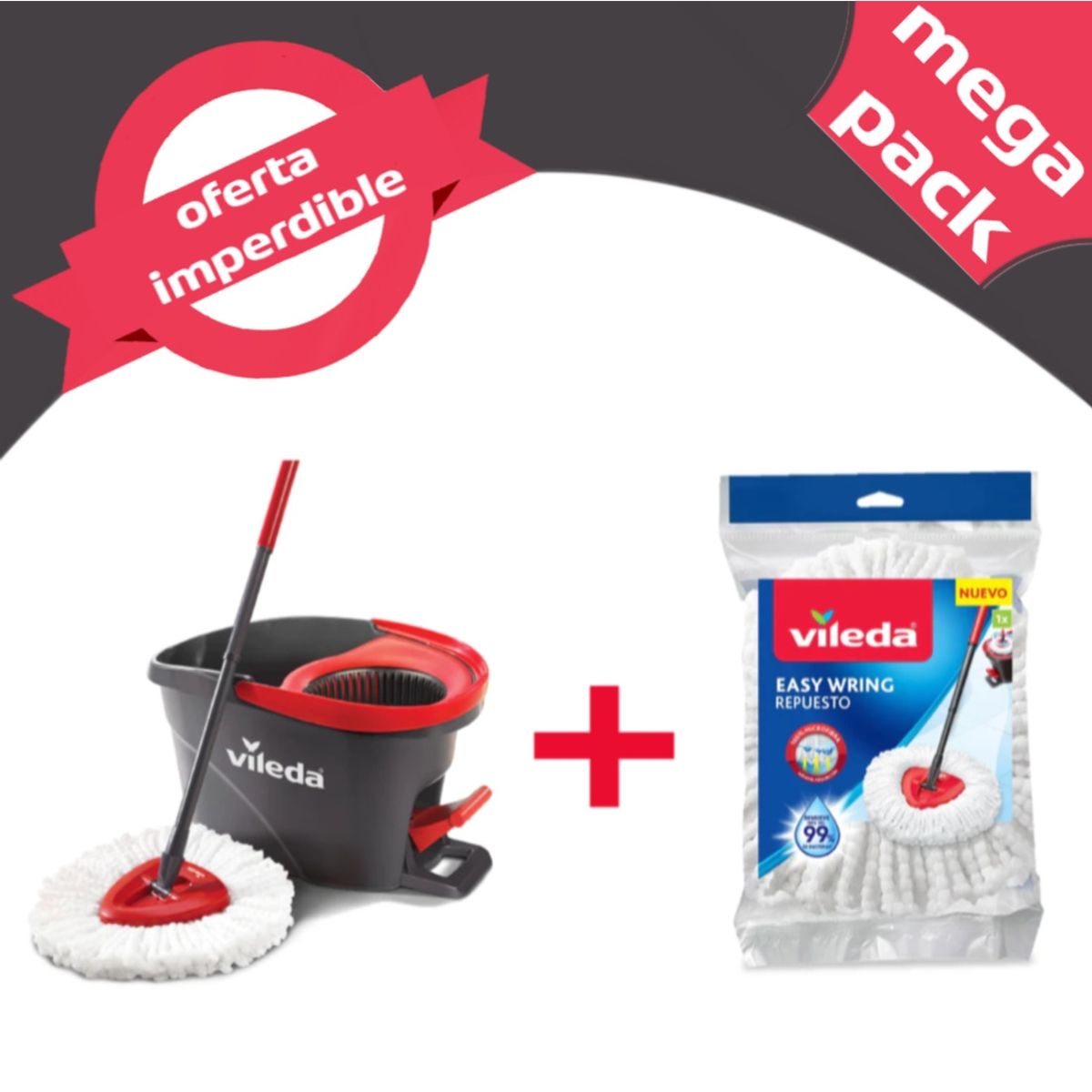 VILEDA - Mopa Balde con Pedal Easy Wring & Clean + Repuesto Vileda