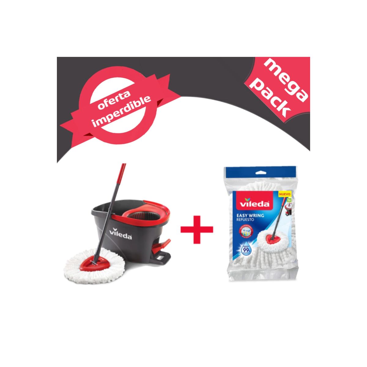 VILEDA - Mopa Balde con Pedal Easy Wring & Clean + Repuesto Vileda