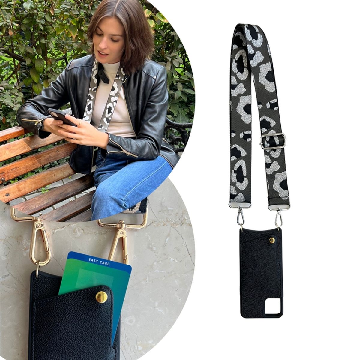 ATOMICA STRAP - Carcasa Atómica iPhone 13 pro max colgante + Correa Chita Plateado