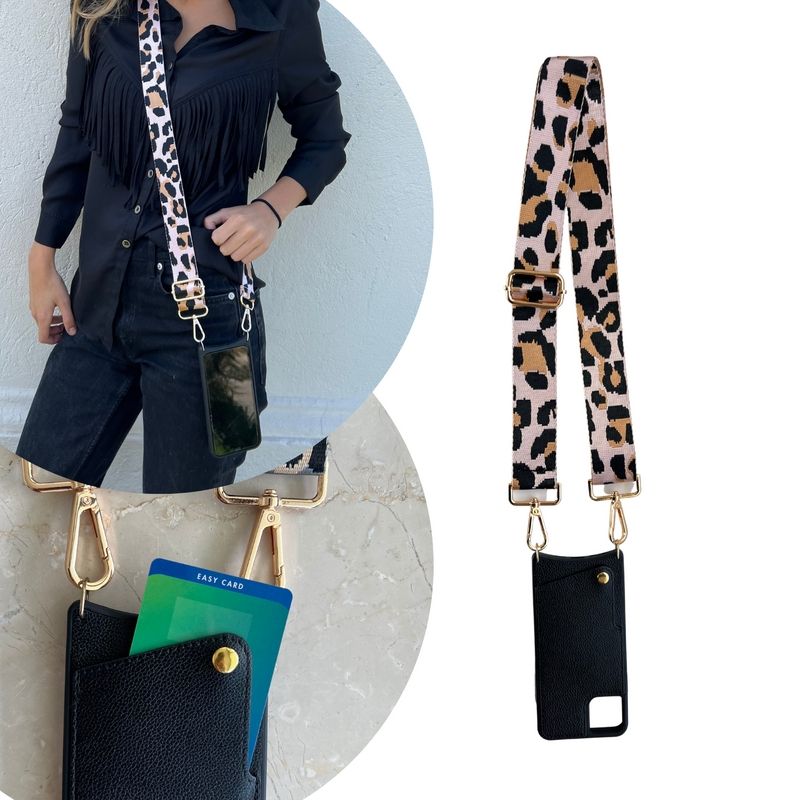ATOMICA STRAP - Carcasa Atómica iPhone 14 Pro colgante + Correa Leopardo Rosado