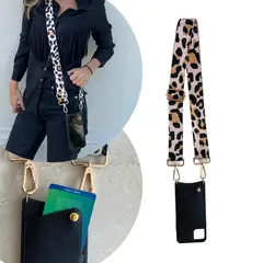 ATOMICA STRAP - Carcasa Atómica iPhone 14 Pro colgante + Correa Leopardo Rosado