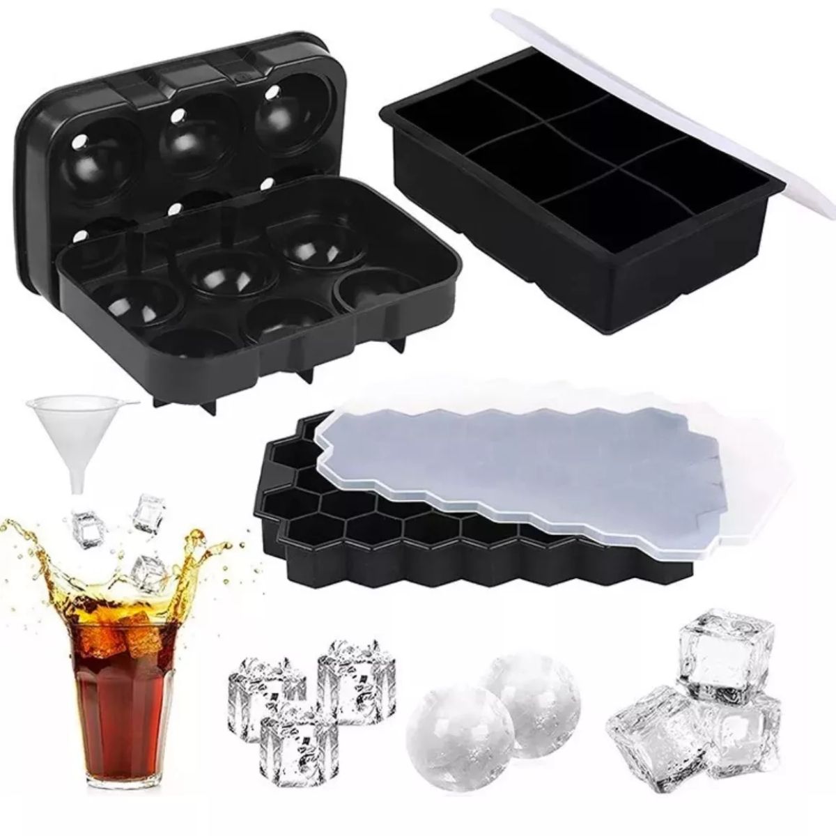 GENERICO - X3 Hieleras Cubeteras Grandes Silicona Con Embudo Cocktails