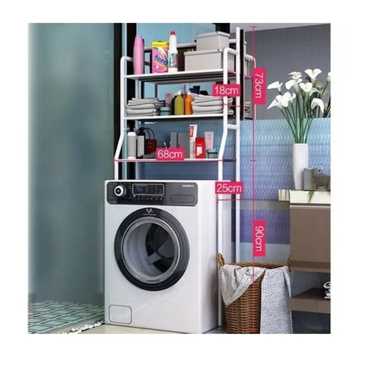 GENERICO - Organizador Estante De Lavadora Baño Metalico Rack 3 Niveles