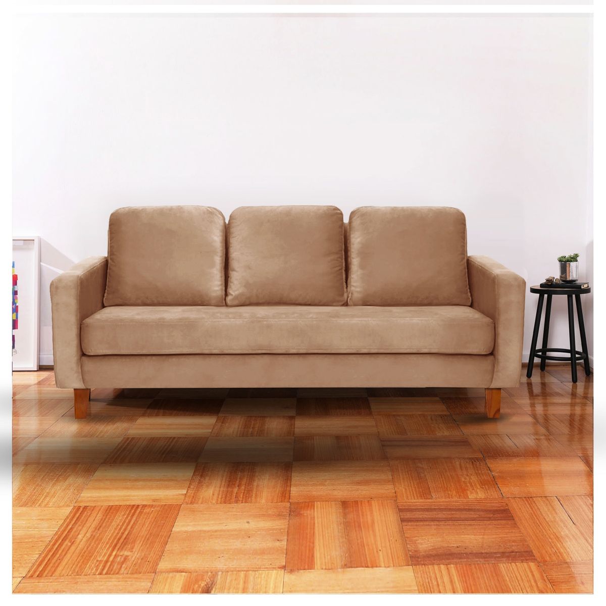 LATAM HOME - Sofá Latam Hombre Venecia 3 Cuerpos Tela Velvet Beige