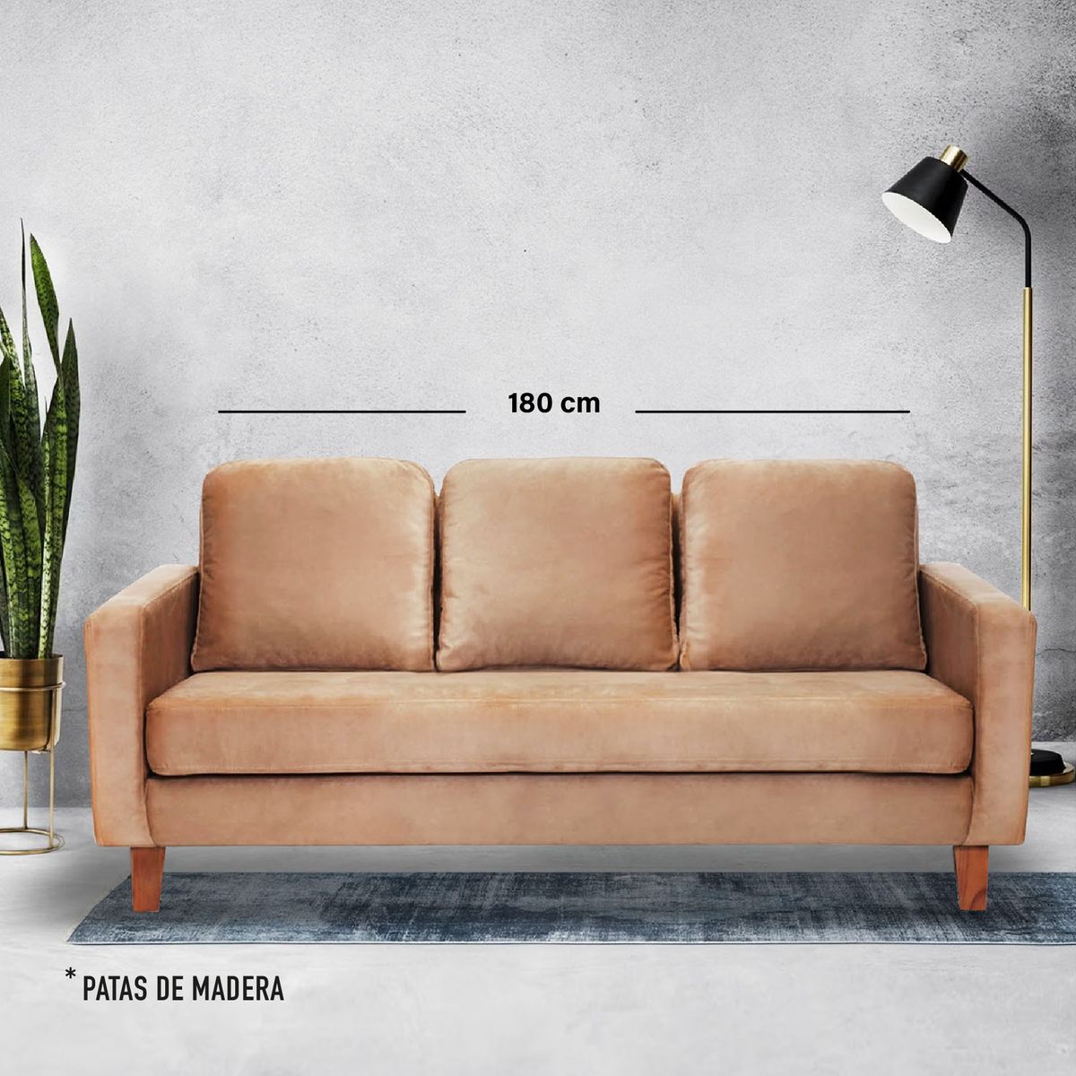 LATAM HOME - Sofá Latam Hombre Venecia 3 Cuerpos Tela Velvet Beige