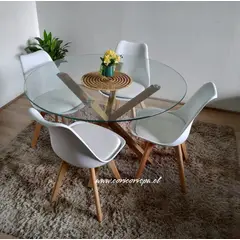 CORI CORI - Juego de Comedor Warwick Vidrio 120cm + 4 Sillas Tulip Blancas