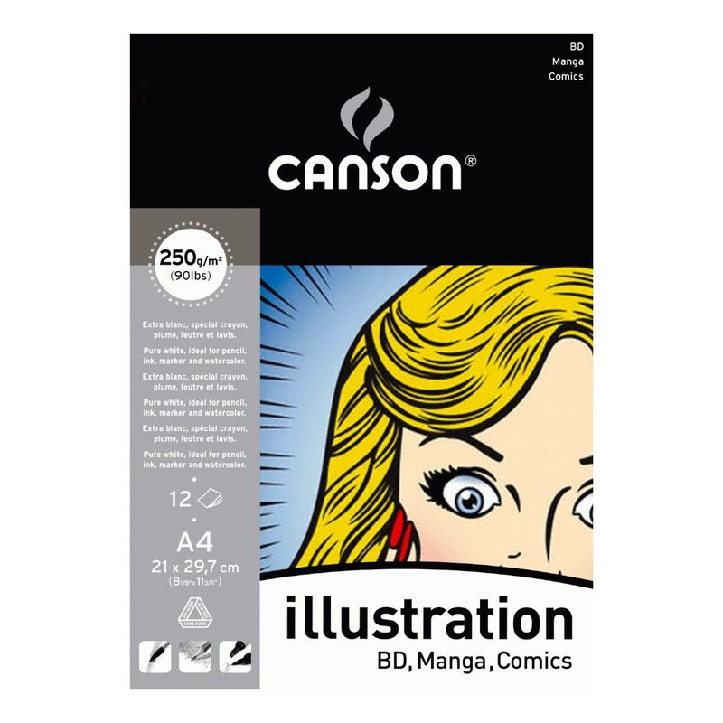 CANSON - Pad Ilustration Comic & Manga 12 Hojas Tamaño A4 Canson