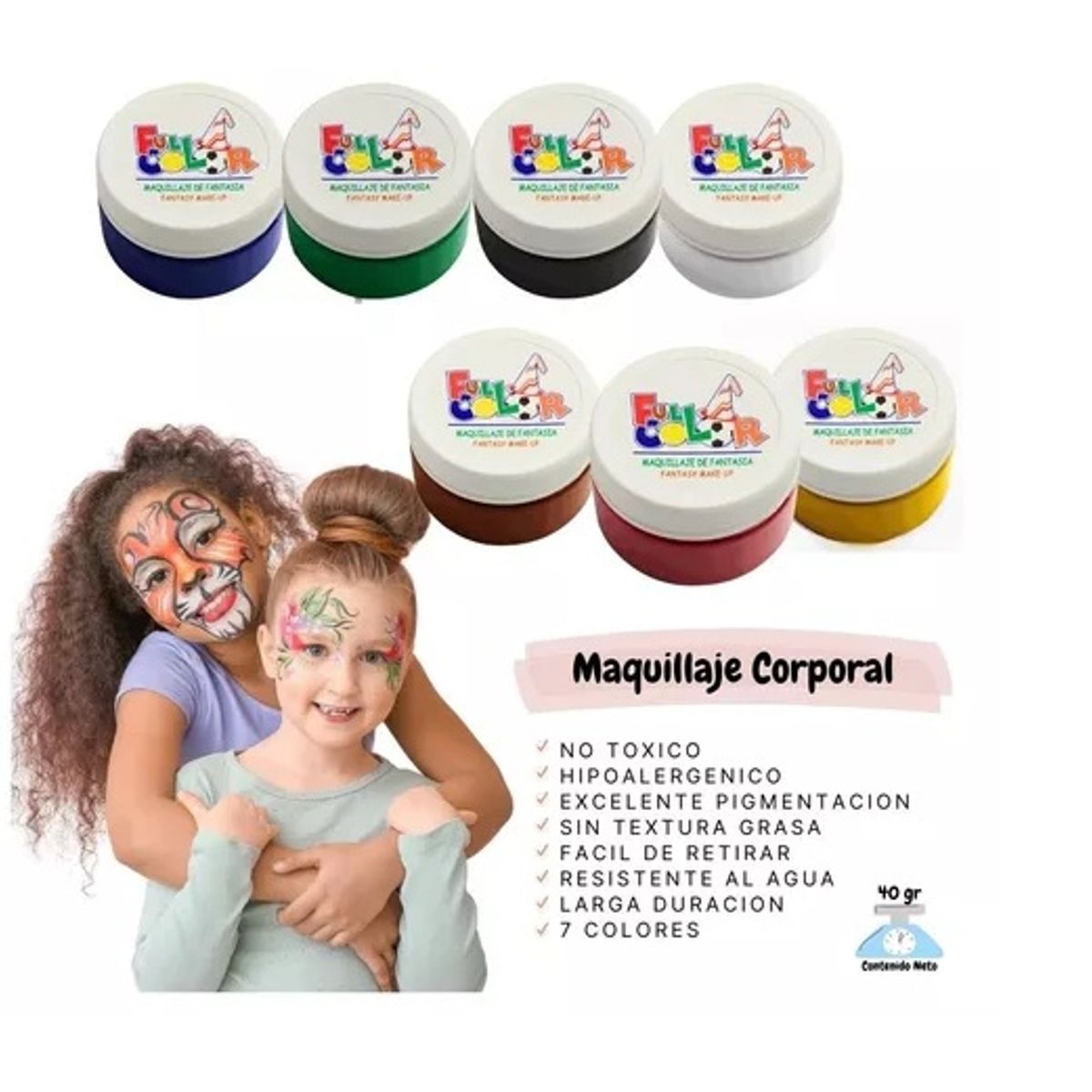 HUDSON - Pack 7 Pinturas De Cuerpo Y Cara Full Color Para Fiestas..