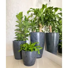 FLORIDIS - MACETERO NEGRO EFECTO MARMOL AMSTERDAM 44CM ALTO CON PLATO