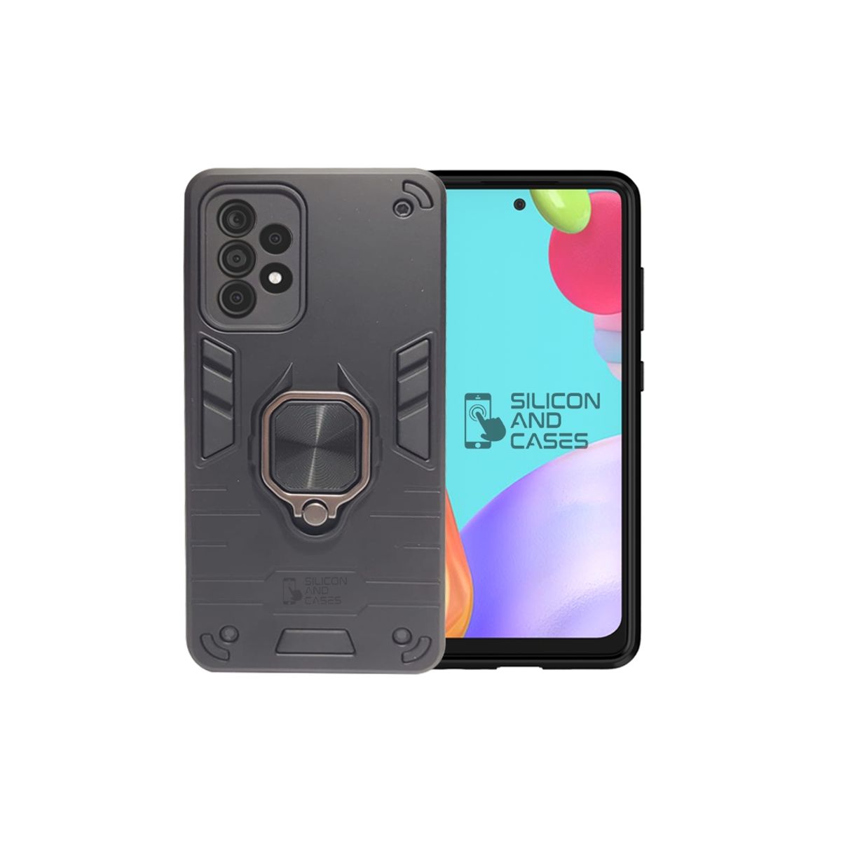 GENERICO - CARCASA PARA SAMSUNG A52 NEGRA ANTIGOLPE ANILLO PROTECTOR CAMARA