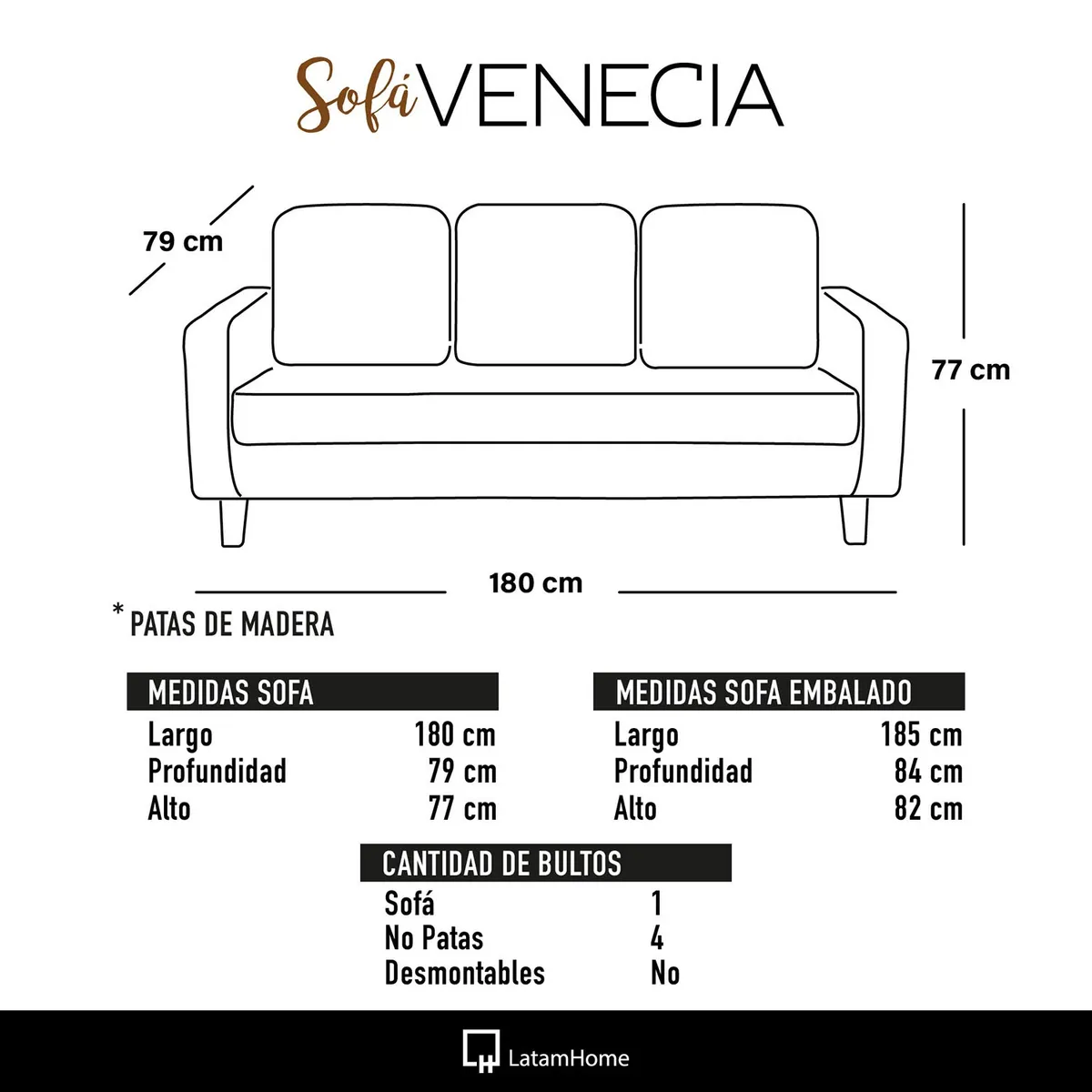 LATAM HOME - Sofá Latam Home Venecia 3 Cuerpos Tela Velvet Burdeo