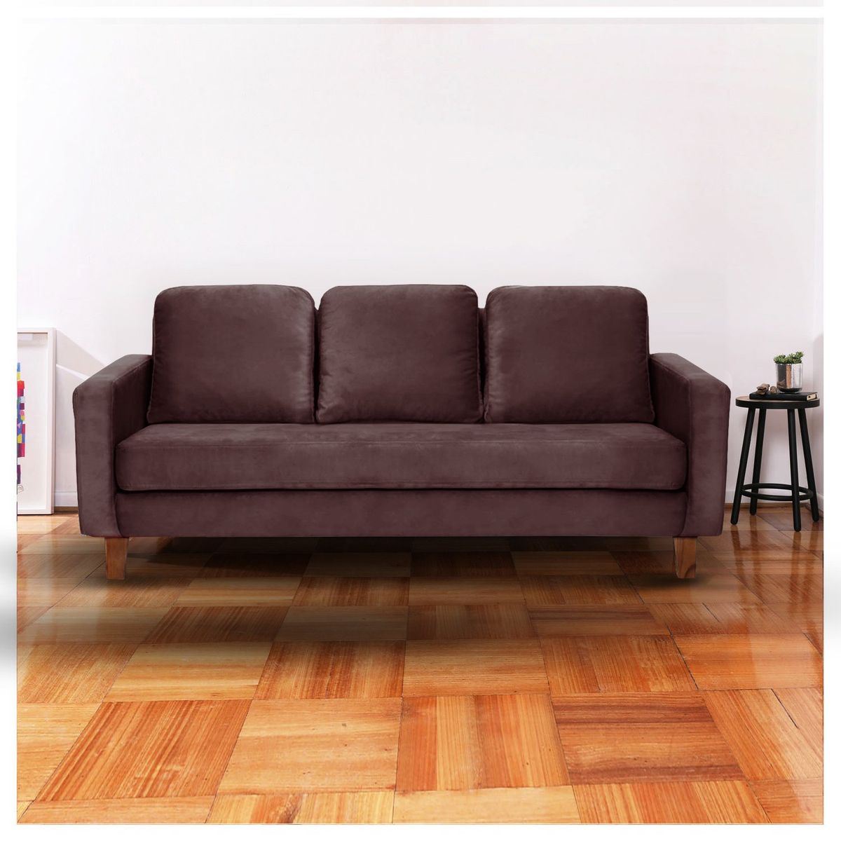 LATAM HOME - Sofá Venecia 3 Cuerpos Tela Velvet Chocolate