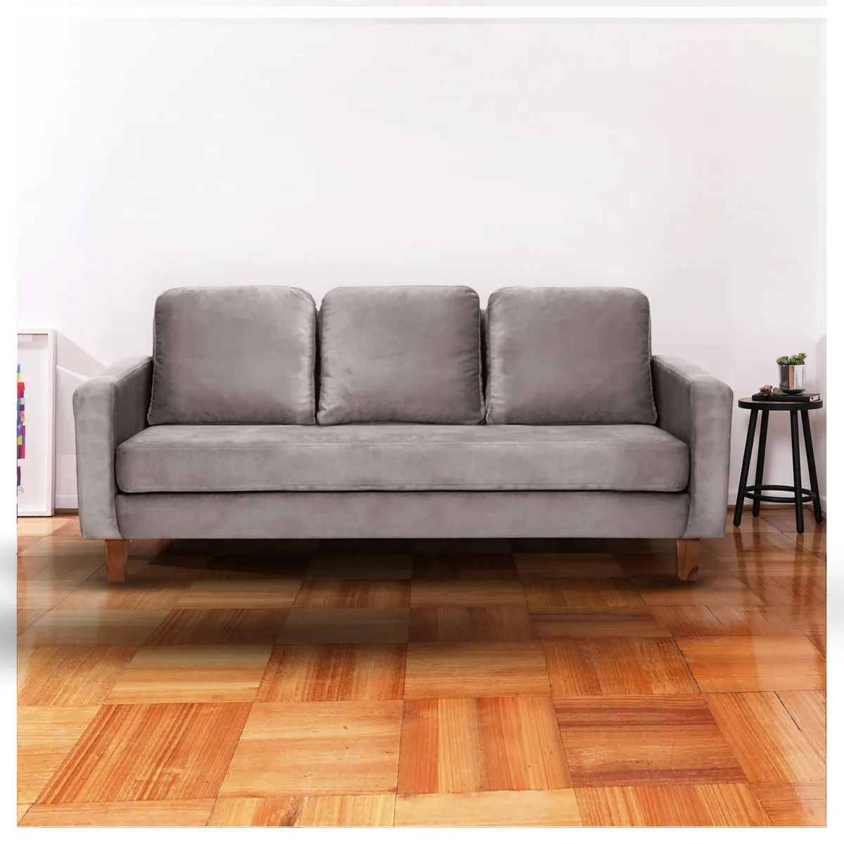 LATAM HOME - Sofá Venecia 3 Cuerpos Tela Velvet Gris