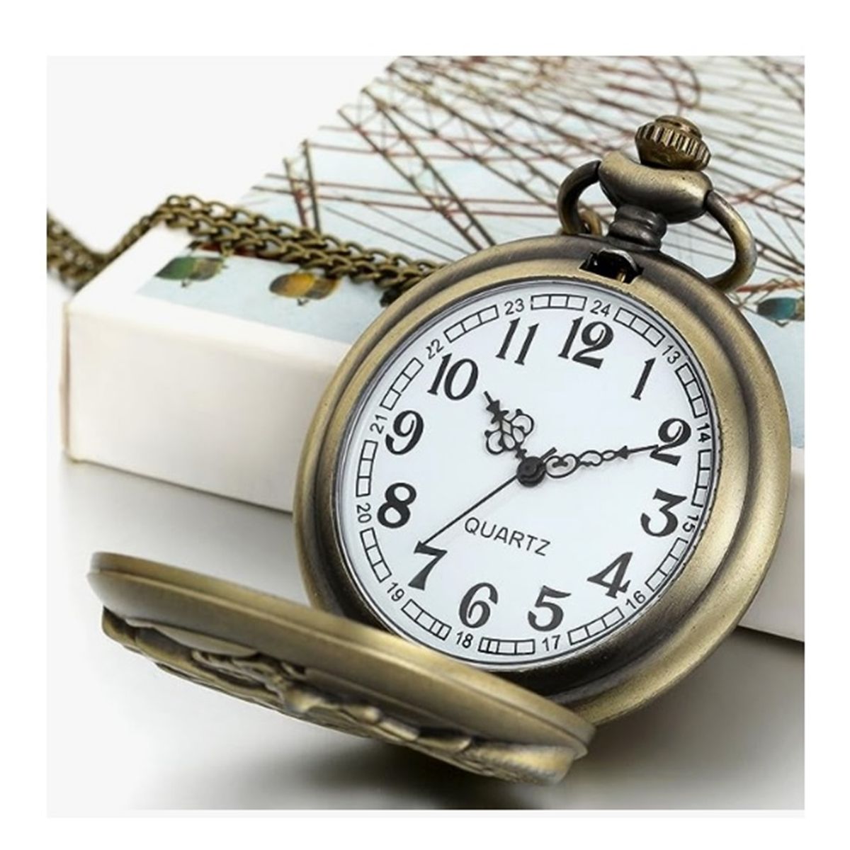 GENERICO - RELOJ DE BOLSILLO MOTO CON TAPA CALADA VINTAGE