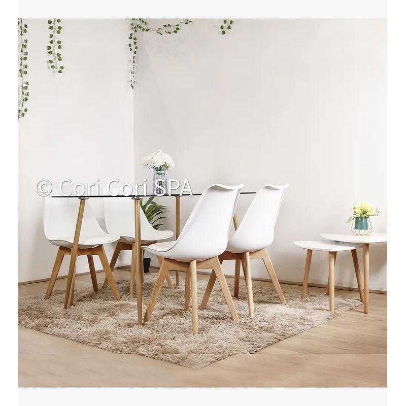 GENERICO - Comedor Rubi 130x 80cm + 4 sillas Tulip Blanca