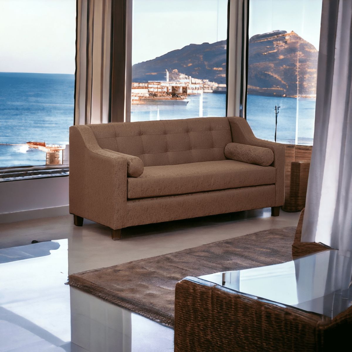 MUEBLES AMERICA - Sofá Eliff 3 Cuerpos Lino Café