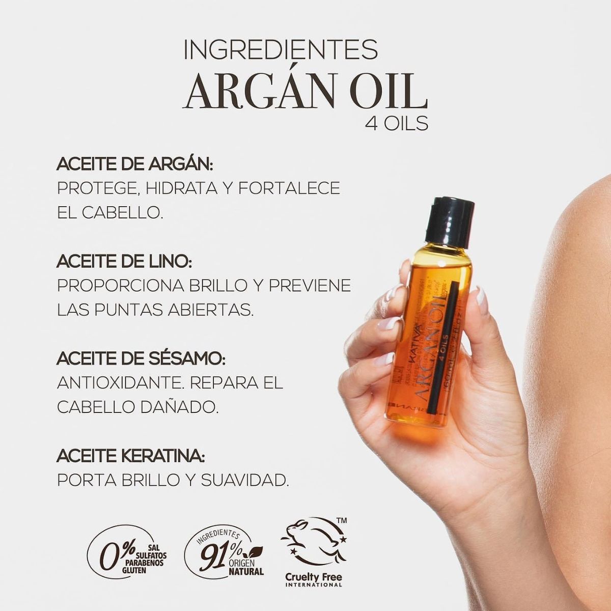 KATIVA - Aceite de Argan 4 Oils Proteccion Suavidad y Brillo Kativa 60 ml.