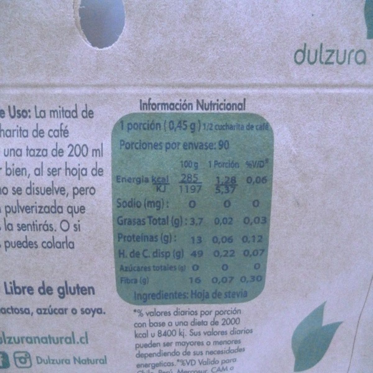 DULZURA NATURAL - Stevia En Hojas Dulzura Natural 40gr