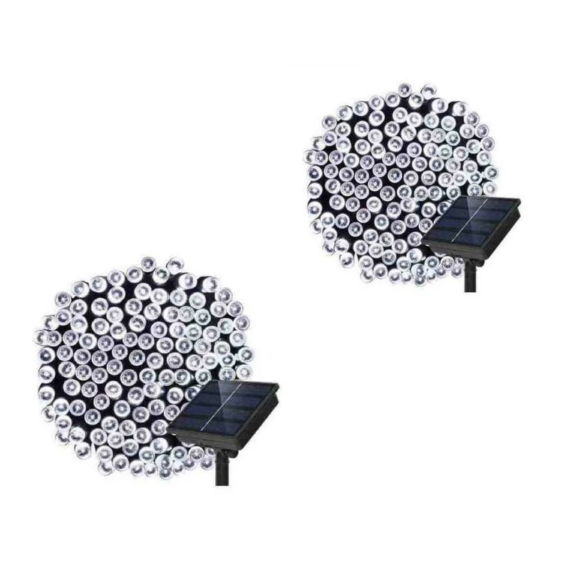 GENERICO - PACK X2 Luces Solares Guirnalda 200 Led Blanco Frio 20 Metros