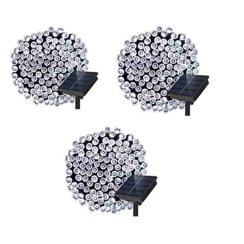 GENERICO - PACK X3 Luces Solares Guirnalda 200 Led Blanco Frio 20 Metros
