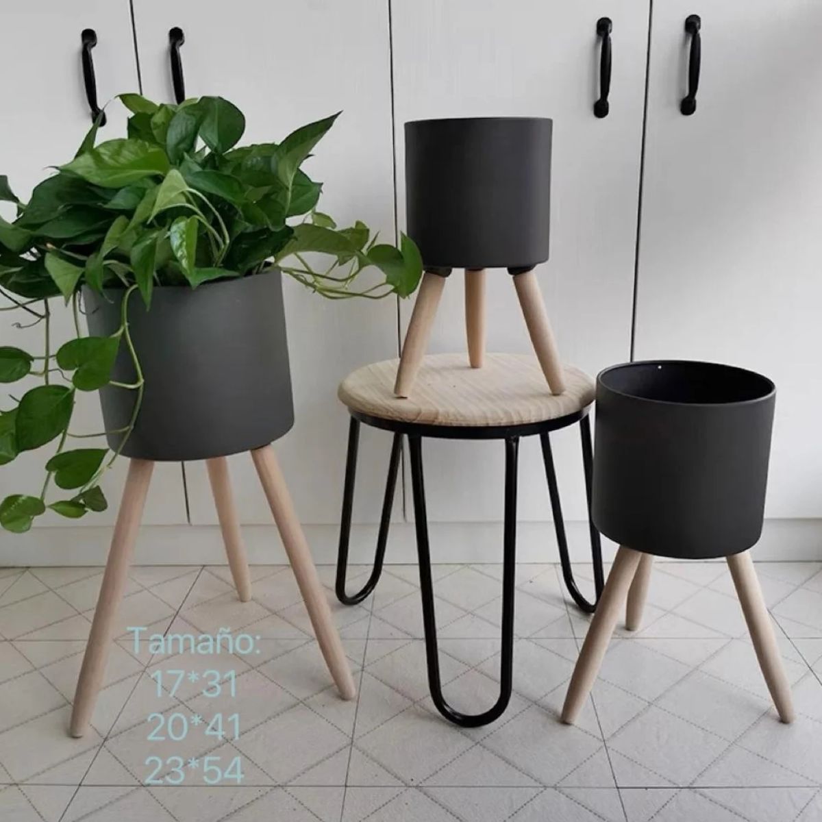 ANGELES DEL HOGAR - Trio de Maceteros Modernos Gris oscuro