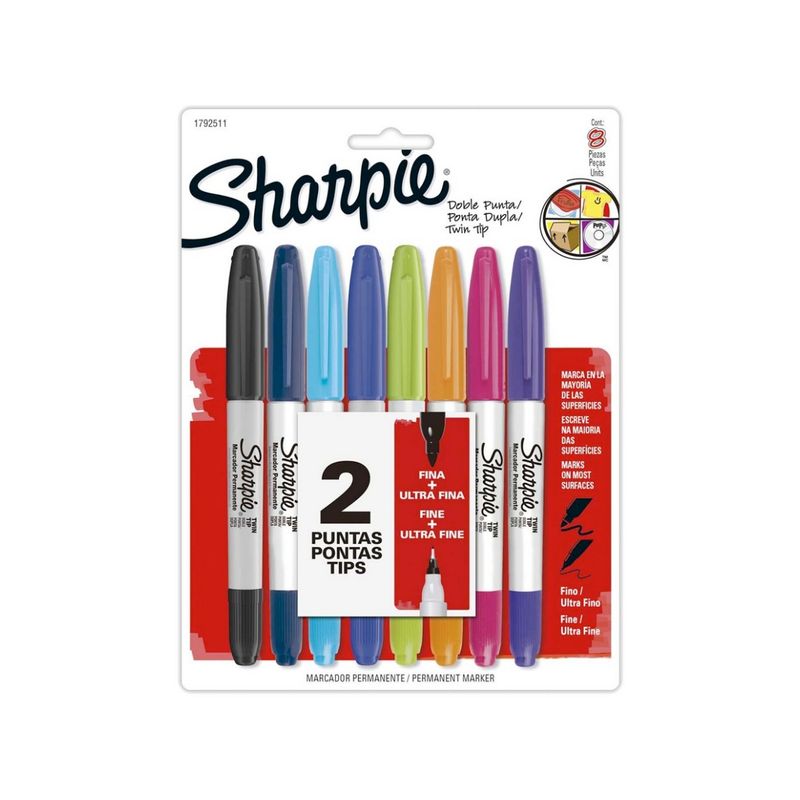 SHARPIE - Marcador Sharpie Doble Punta 8 colores Permanente
