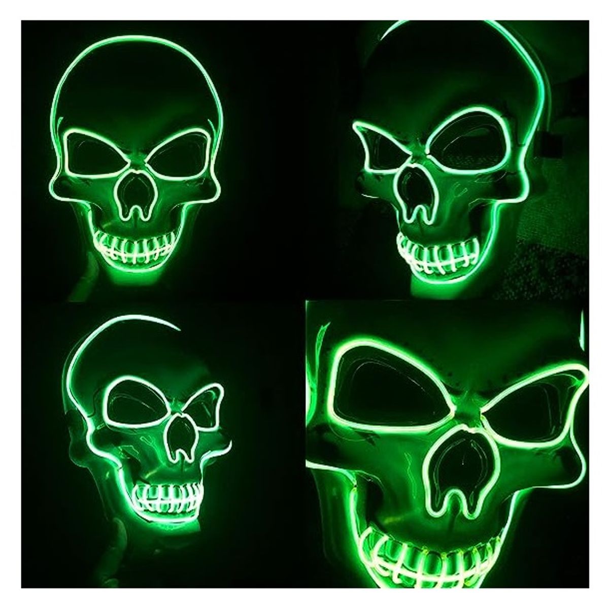 GENERICO - Máscara de Halloween con luz LED Mask Skull Shape VERDE