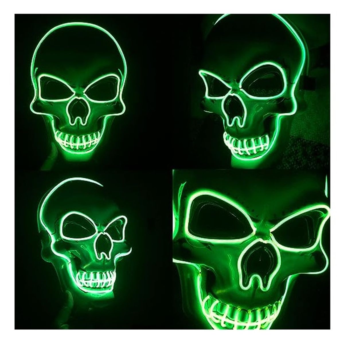 GENERICO - Máscara de Halloween con luz LED Mask Skull Shape VERDE