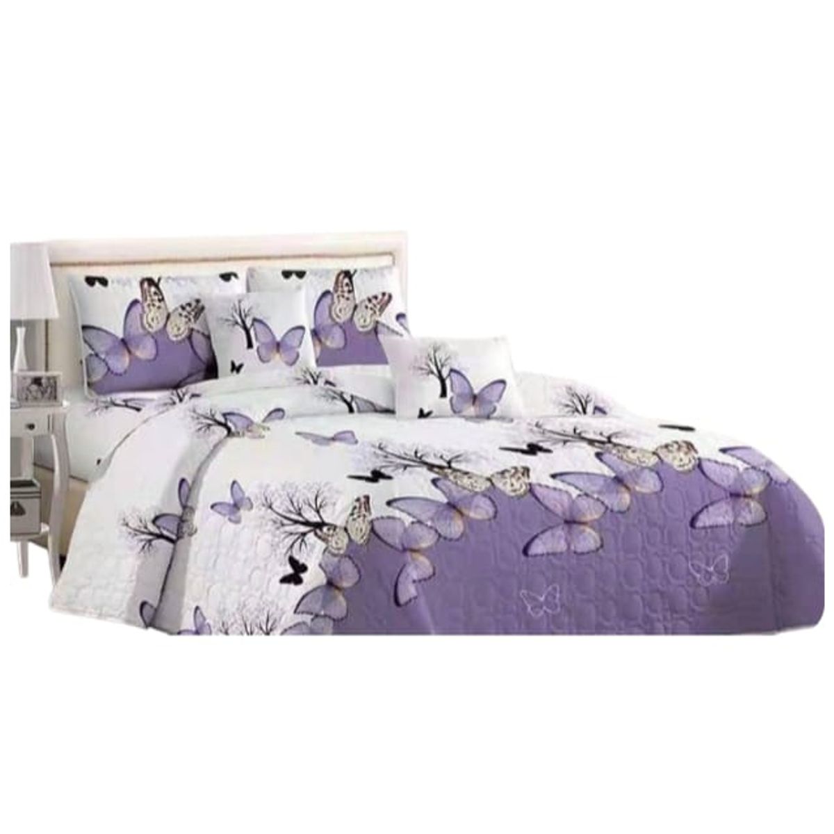GENERICO - Cubrecama Quilt King Morado mariposa