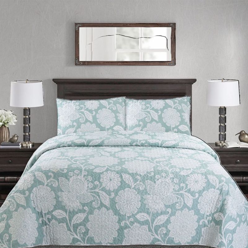 GENERICO - Cubrecama Quilt 2 plazas, Verde Claro Flor