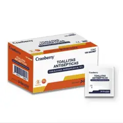 CRANBERRY - TOALLITAS ANTISEPTICAS CON ALCOHOL CAJA X 100 UDS