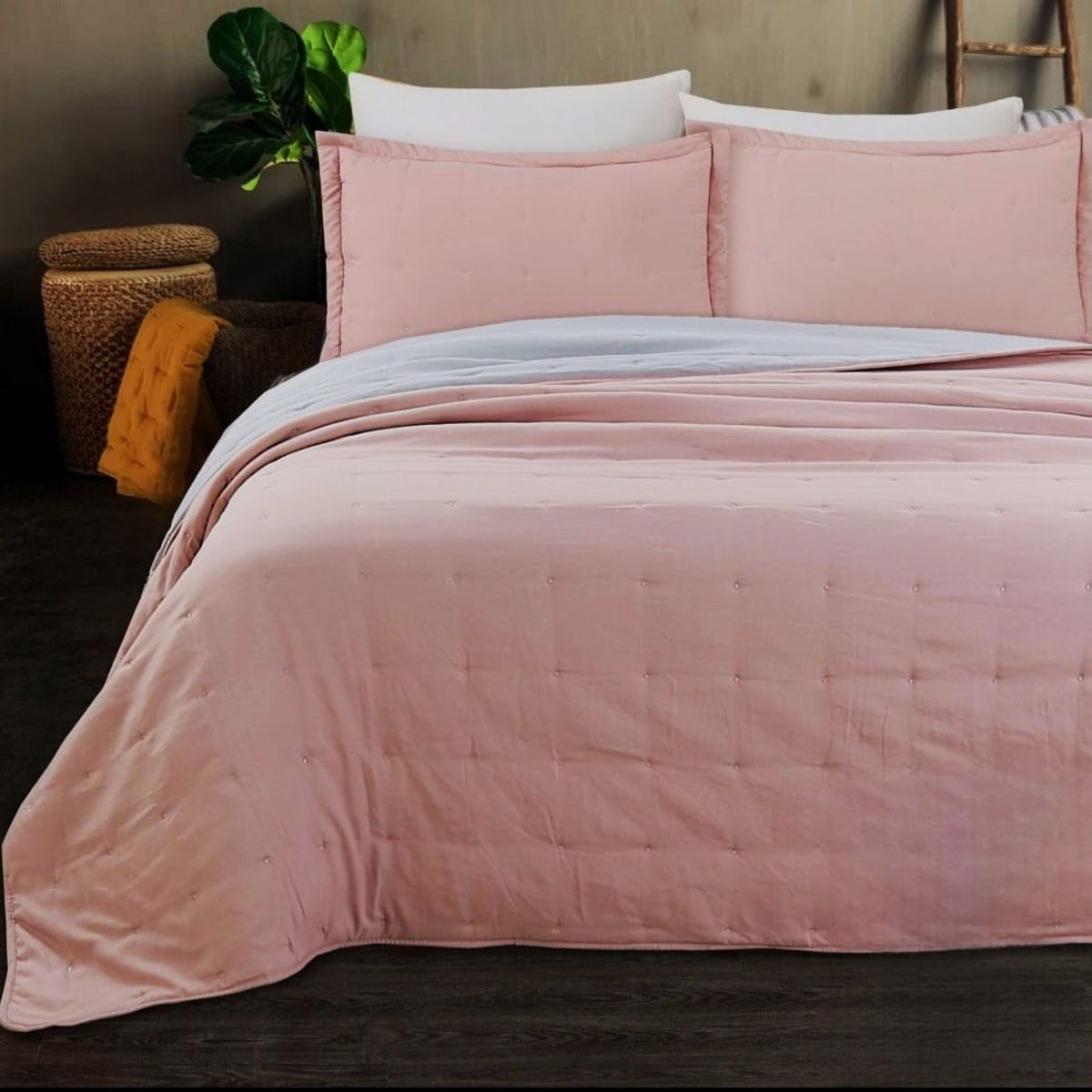 GENERICO - Cubrecama de Algodón King Super King Color Rosado