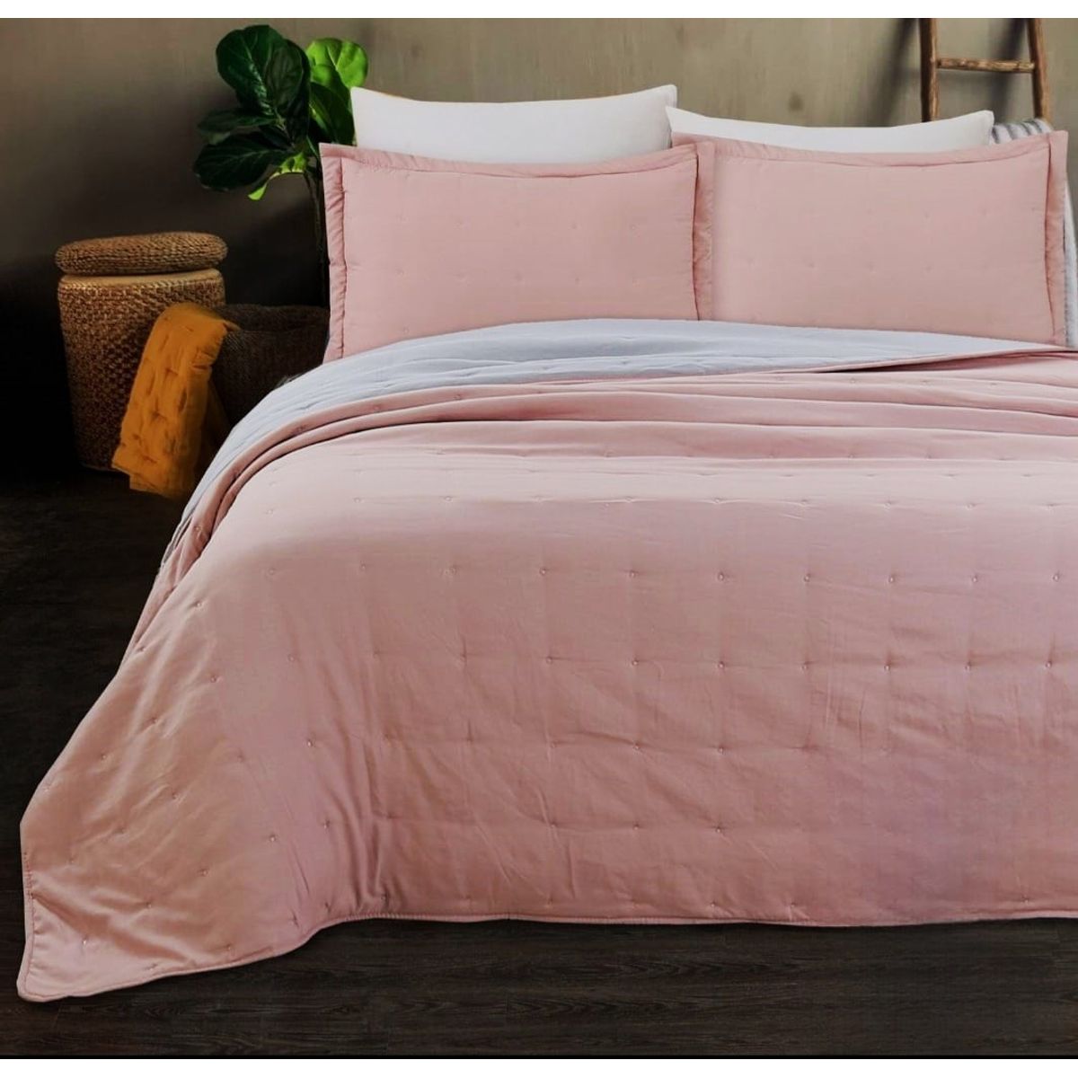 GENERICO - Cubrecama de Algodón King Super King Color Rosado