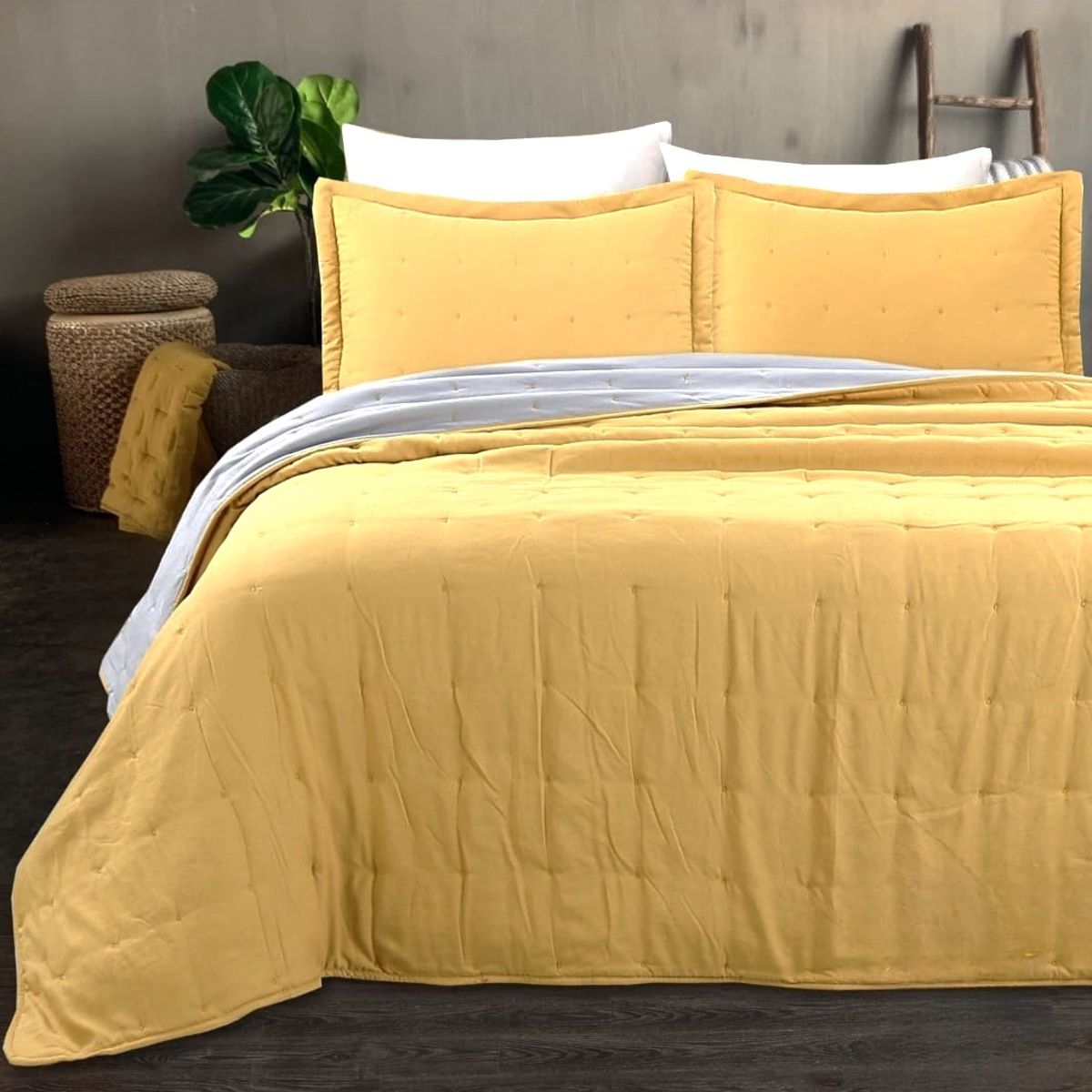 GENERICO - Cubrecama de Algodón 2 Plazas Color Mostaza